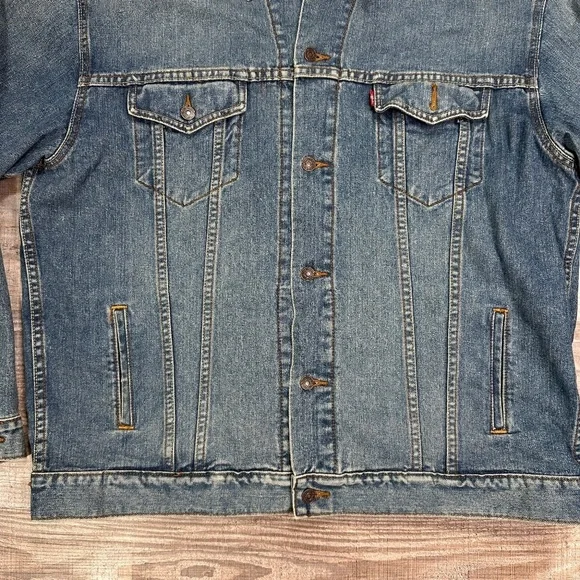 Levis Men Size 2XL 100% Cotton Denim Blue Jeans Standard Trucker Jacket - Picture 3 of 12